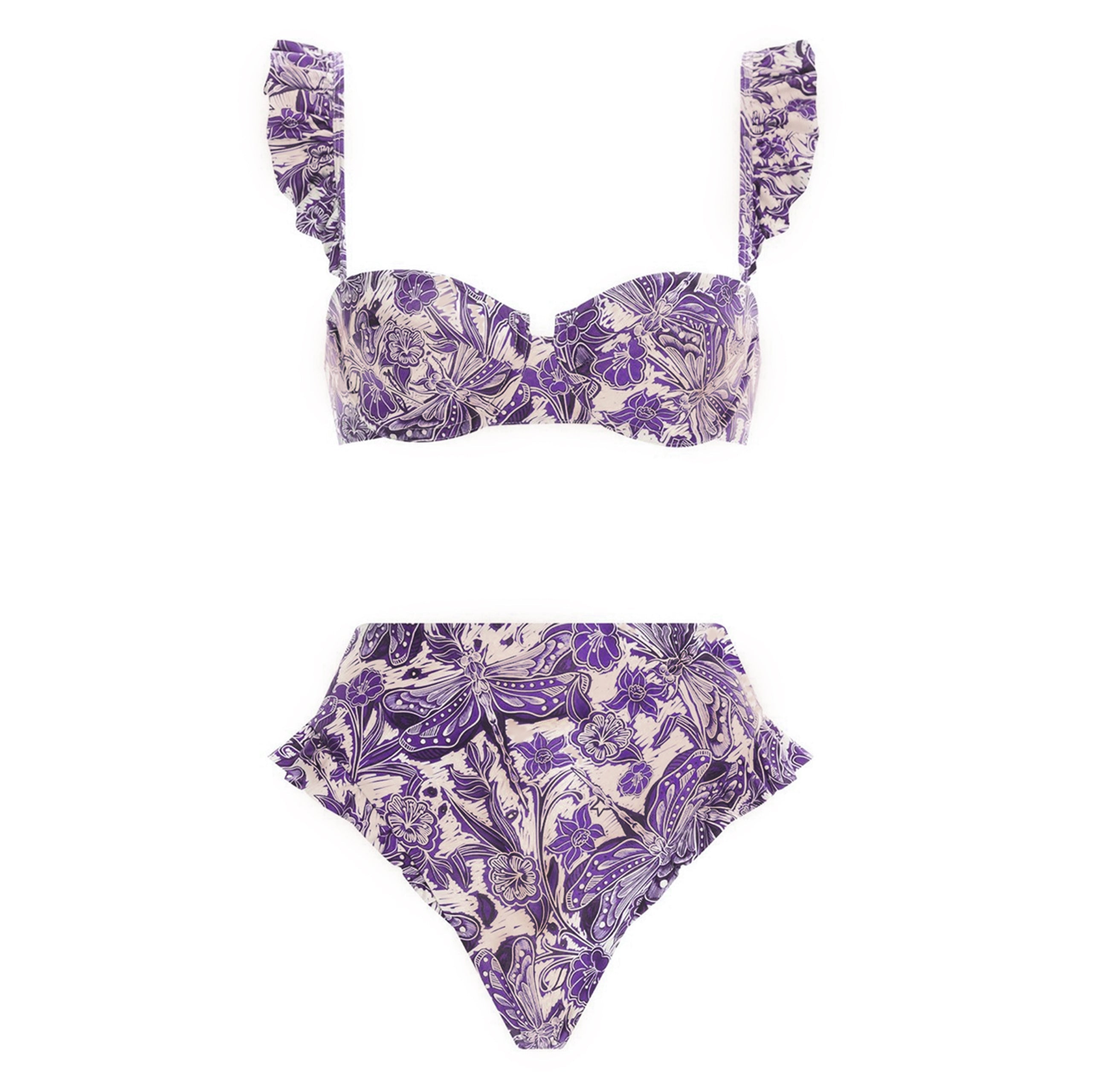 Dragonfly Printed Purple Swimsuit and Sarong Flaxmaker