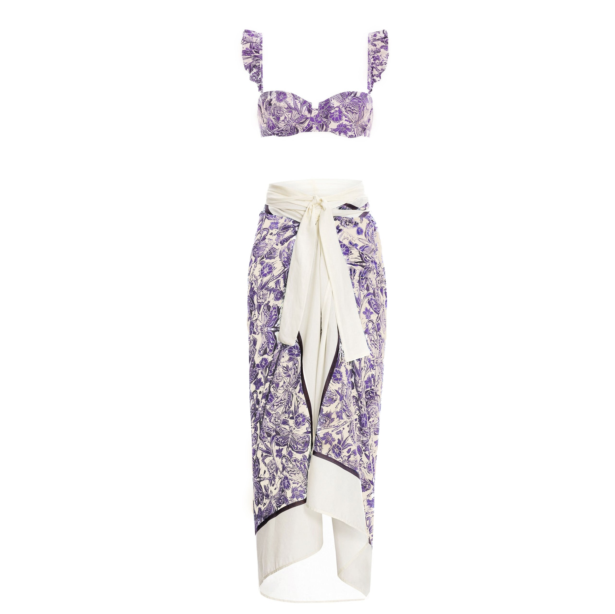 Dragonfly Printed Purple Swimsuit and Sarong Flaxmaker