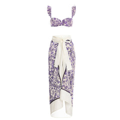 Dragonfly Printed Purple Swimsuit and Sarong Flaxmaker