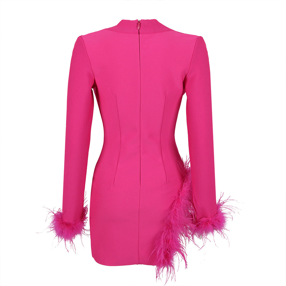 Fashion Feather Bandage Blazer Dress