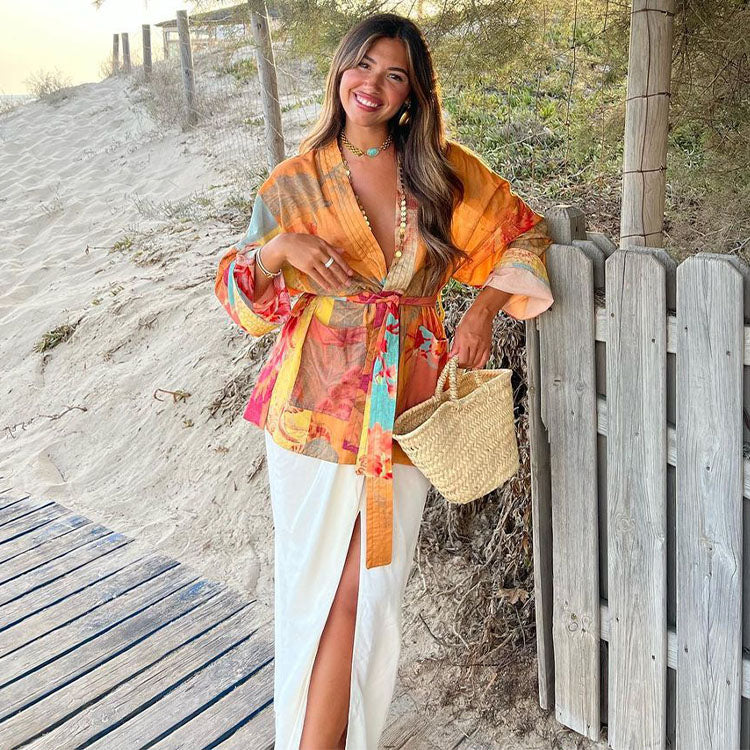 Fashion Printed Cardigan and Skirt Set