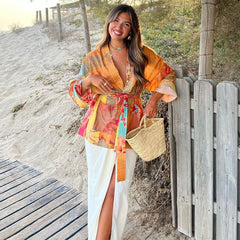 Fashion Printed Cardigan and Skirt Set