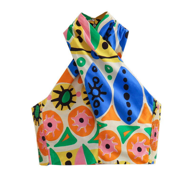 Halter Retro Printed Cami and Pants Set