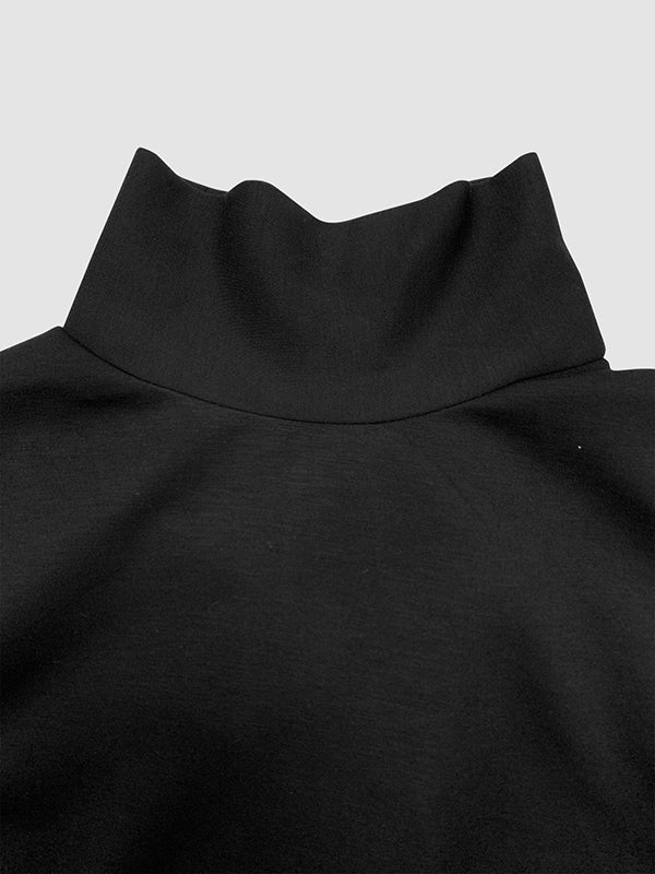 Asymmetric Buttoned Split-Joint Split-Side Long Sleeves Loose Mock Neck Maxi Dresses