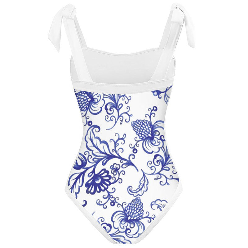 Tie-shoulder Printed One Piece Swimsuit and Sarong