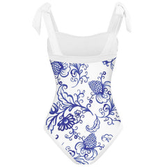 Tie-shoulder Printed One Piece Swimsuit and Sarong