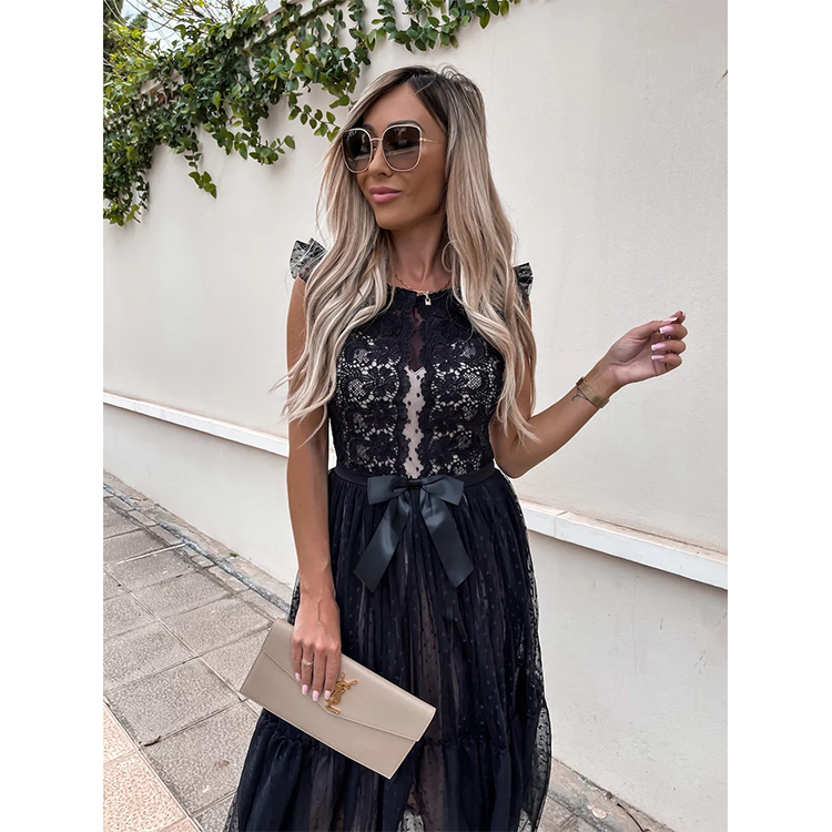 Bowknot Lace Sweet Midi Dress