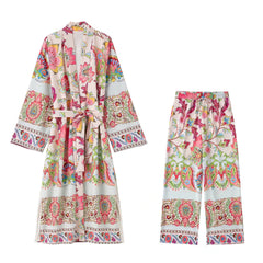 Lace Up Casual Printed Two Piece Set