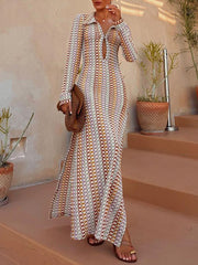 Multicolor Hollow Long Sleeves Bohemia Maxi Dresses