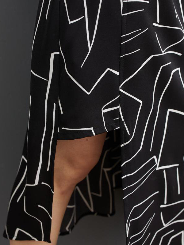 Abstract Printed Loose Lapel Midi Dresses