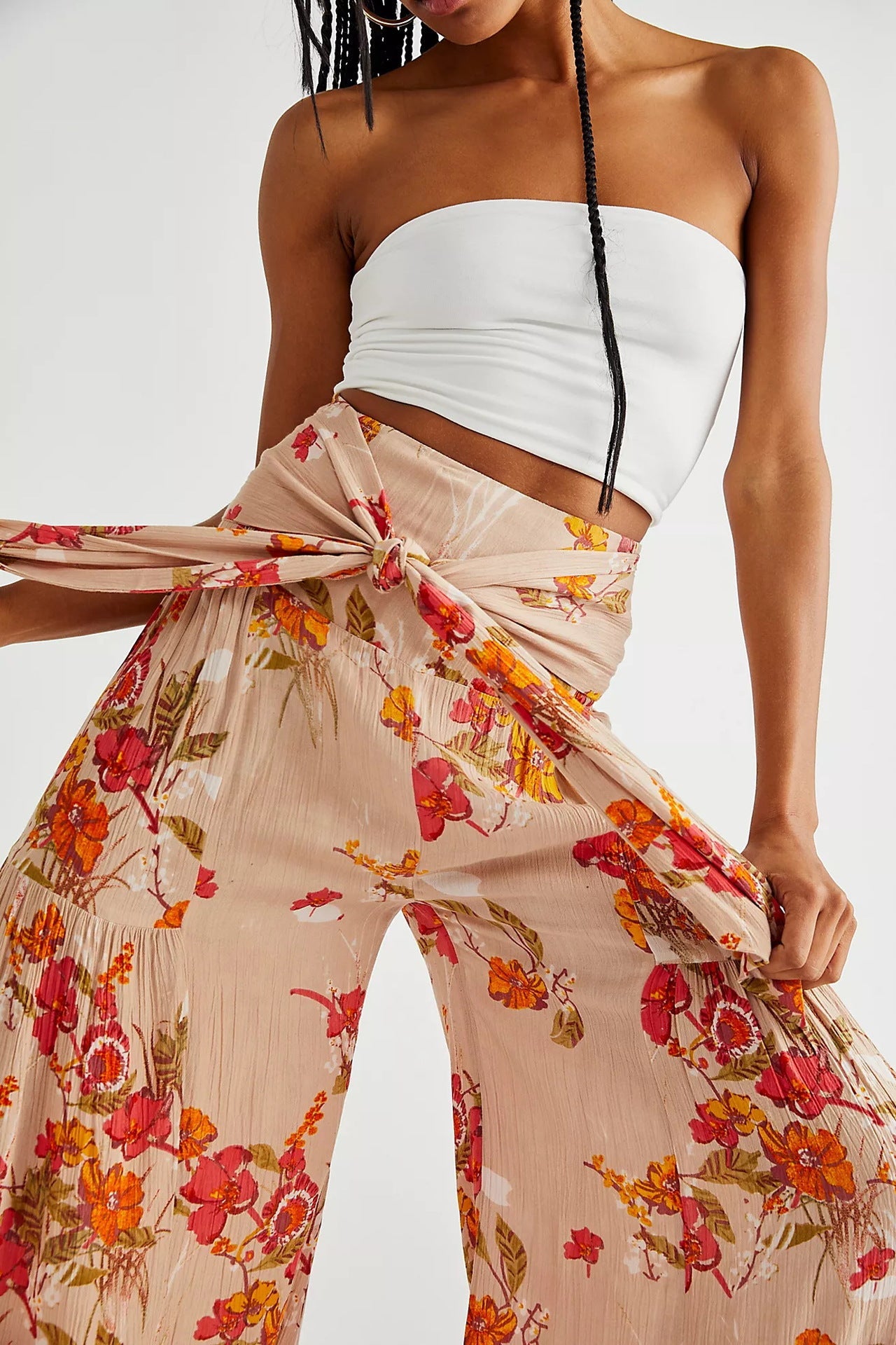 Waist Bowknot Tie Printed Beach Pants