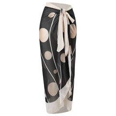 Flaxmaker Adjustable Point Print Deep V One Piece Swimsuit and Sarong