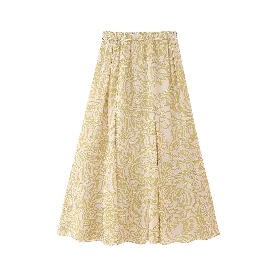 Printed Lace Up Shirt and Skirt Sets Flaxmaker