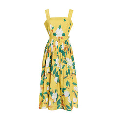 Yellow Printed Belt Slip Dress