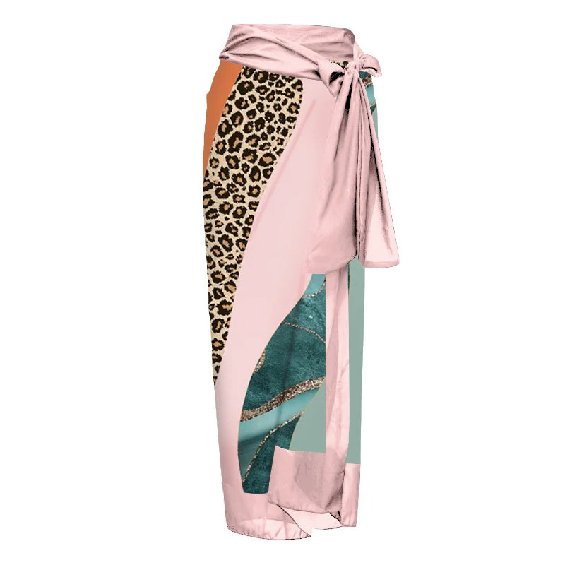 Tie-shoulder Animal Print One Piece Swimsuit and Sarong Flaxmaker