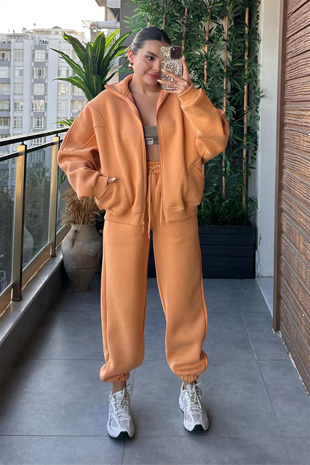 Velvet Stand Collar Long-sleeved  Hoodie Two Piece Set