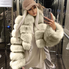 Exaggerated Long Sleeve Spread Collar Bubble Cropped Coat - Beige