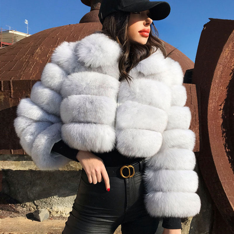 Exaggerated Long Sleeve Spread Collar Bubble Cropped Coat - White