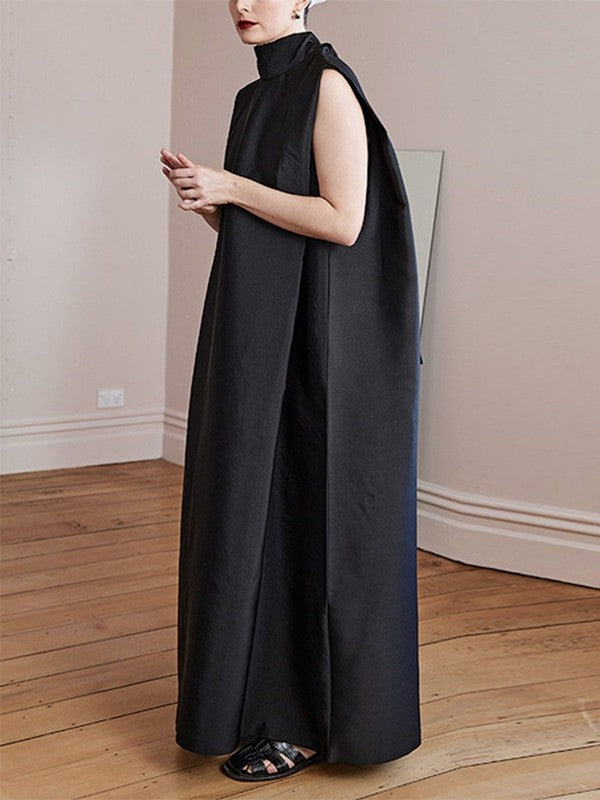 Solid Color Loose High Neck Maxi Dresses