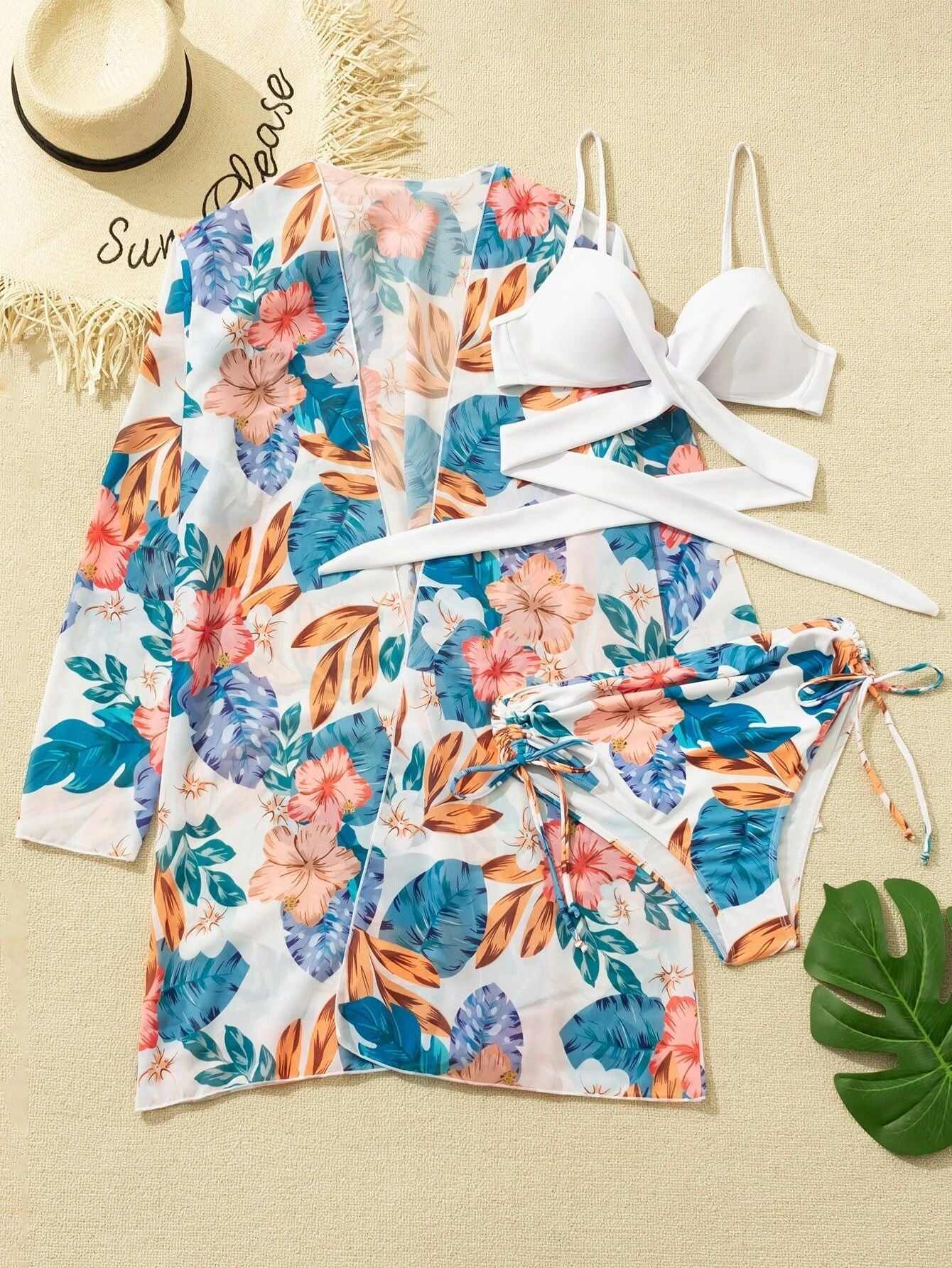 Printed Sexy Bikini Swimsuit and Net Yarn Cover Up