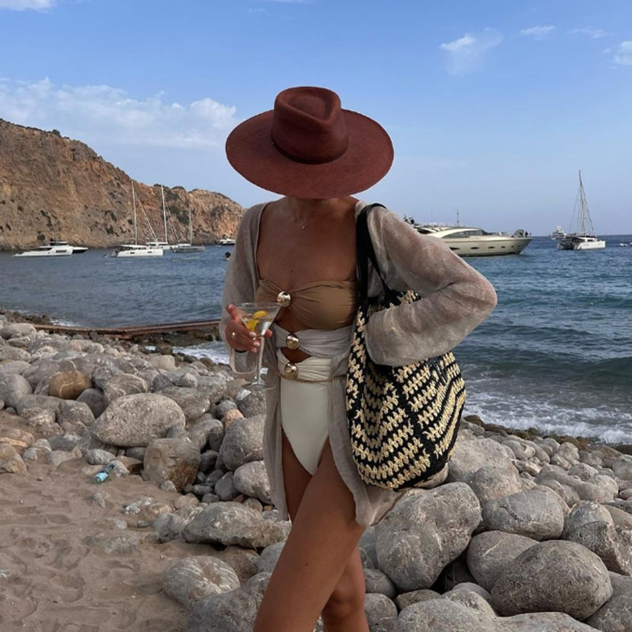 Color Block Cutout One Piece Swimsuit and Sarong