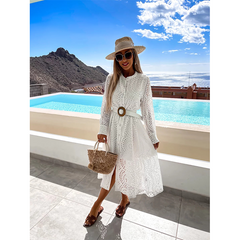 Casual Solid Color Buttons Midi Dress