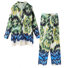 Casual Printed Two Piece Shirt and Pants Set Flaxmaker