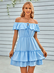 Vacation A-Line Loose Solid Color One-Shoulder Mini Dress