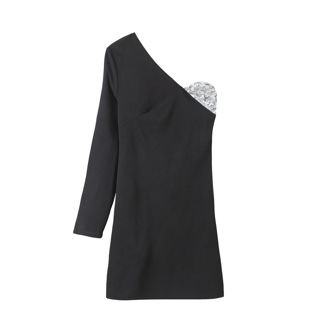 Sequin One Shoulder Party Mini Dress