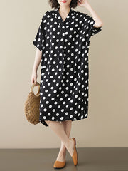 Polka-Dot Loose Short Sleeves V-Neck Midi Dresses