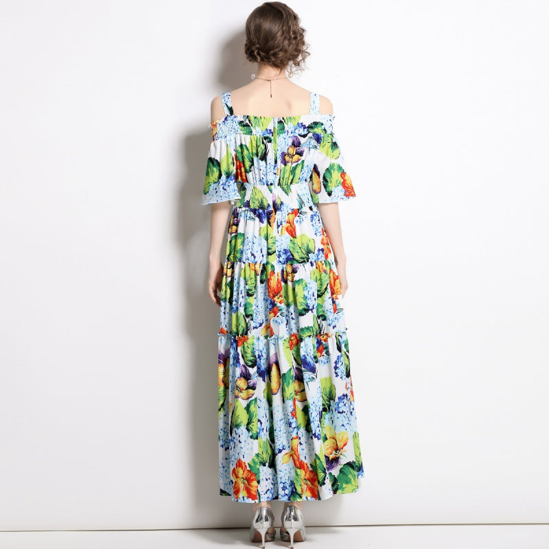 Printed Off Shoulder Maxi Dress Flaxmaker