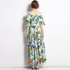 Printed Off Shoulder Maxi Dress Flaxmaker