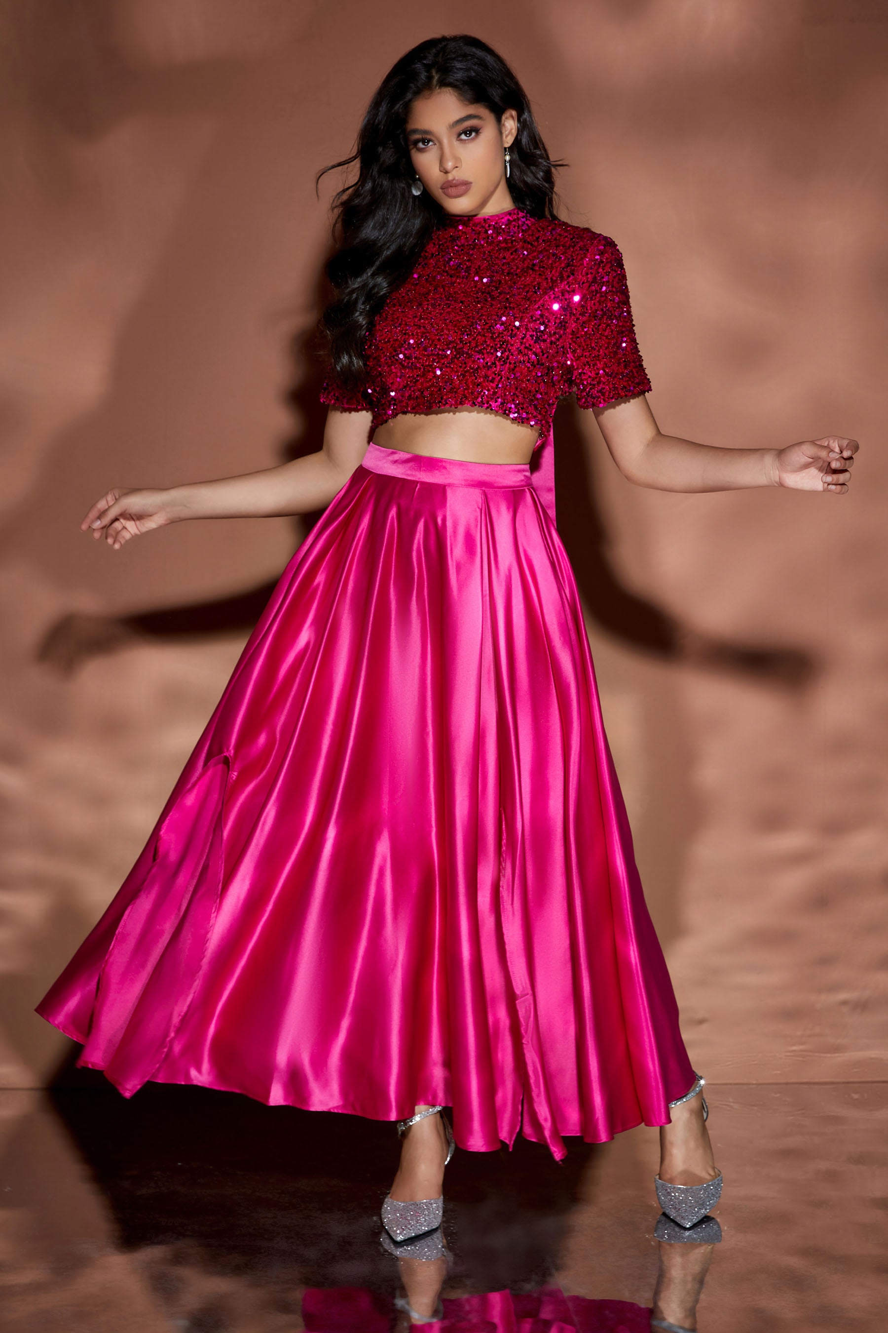 Bowknot Decor Sequin Two Piece Set