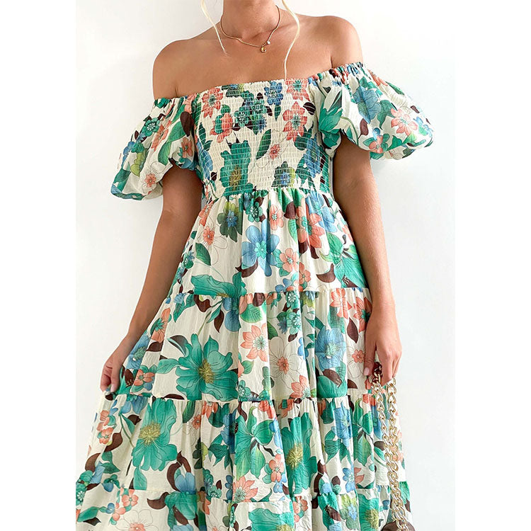 Off Shoulder Puff Sleeve Midi Dress