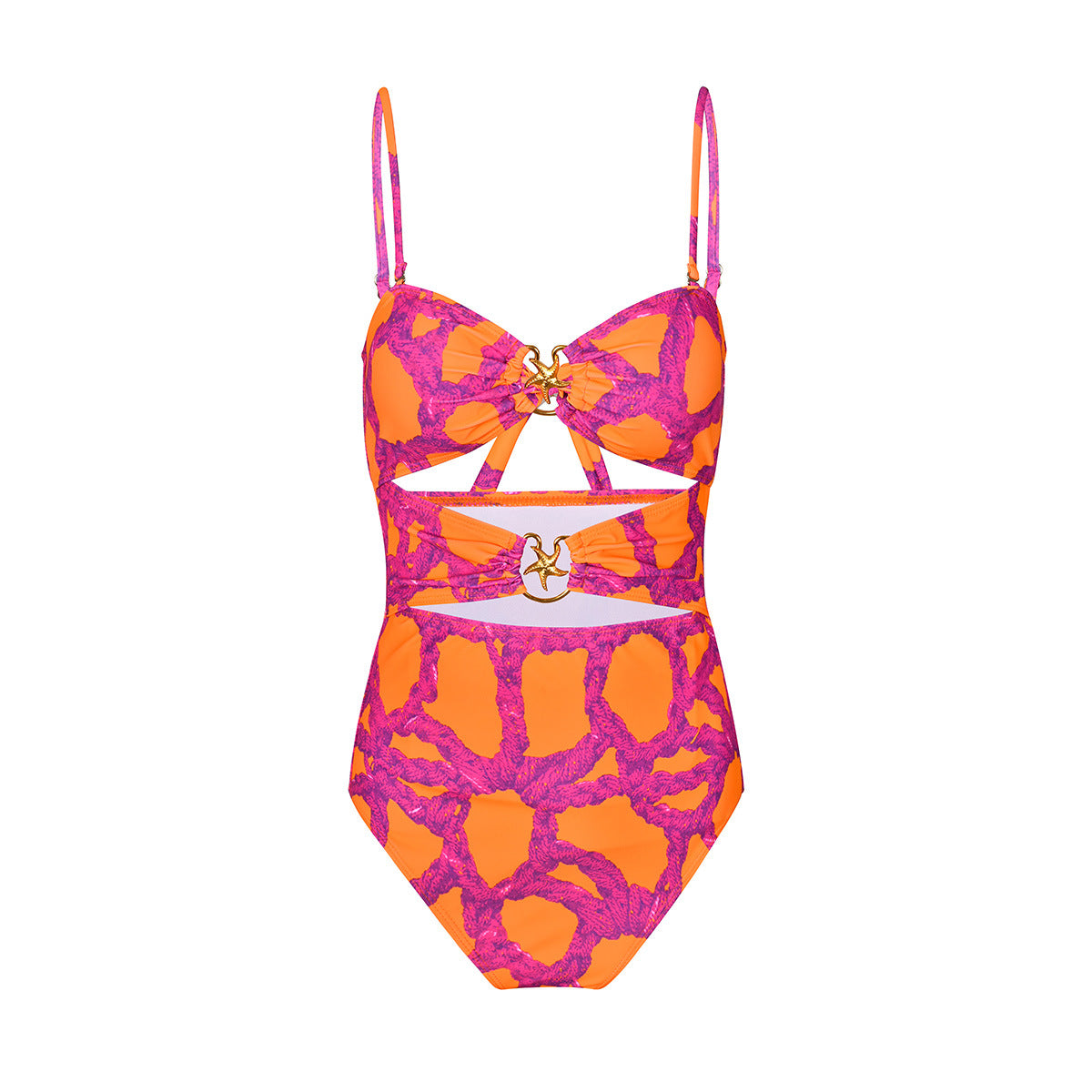 Starfish Printed Cutout One Piece Swimsuit and Cardigan