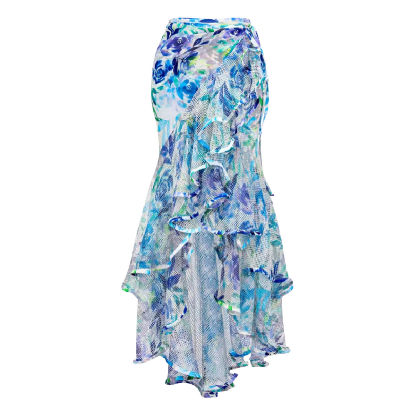 Cutout Puff Sleeve Printed One Piece Swimsuit and Sarong Flaxmaker