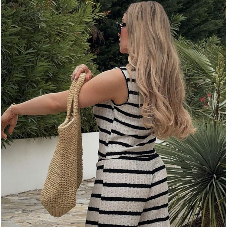 Knit Striped Printed Top and Pants Set