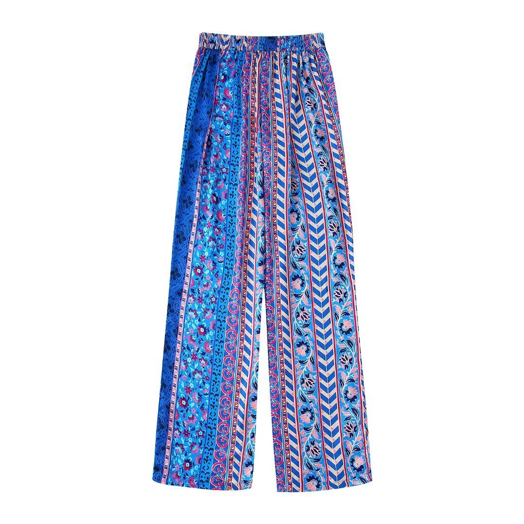 Flaxmaker Fashion Casual V Neck Printed Two Piece Set