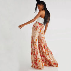 Waist Bowknot Tie Printed Beach Pants