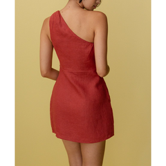 One Shoulder Cotton Linen Mini Dress