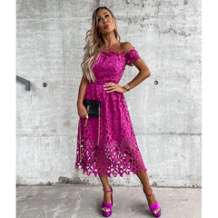 Off Shoulder Lace Waist Midi Dress