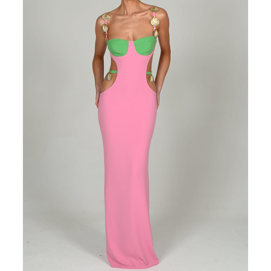 Color Block Expose Waist Maxi Dress