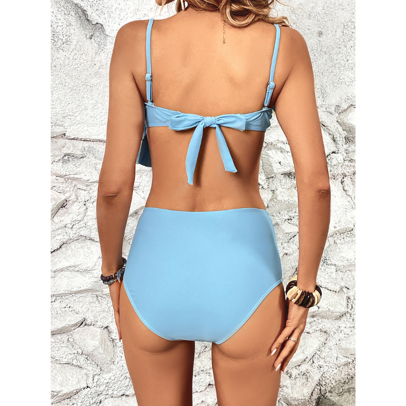 Ruffle Detail High Waist Bikini Swimsuit and Sarong Flaxmaker