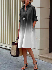 Long Sleeves Gradient Lapel Midi Dresses