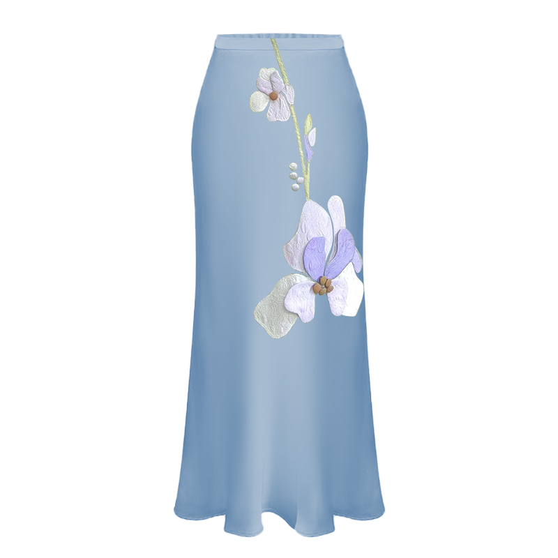 Flower Detail Pearl Strap High Waist Bikini Swimsuit and Skirt Flaxmaker