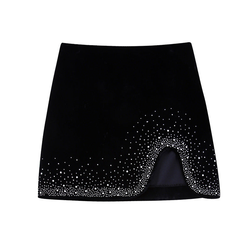 Flaxmaker Sequined Hot Drill Tarpaulin Sleeve V-neck Top Two Piece Set
