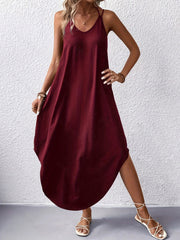 Solid Color Loose Plus Size Spaghetti-Neck Maxi Dresses