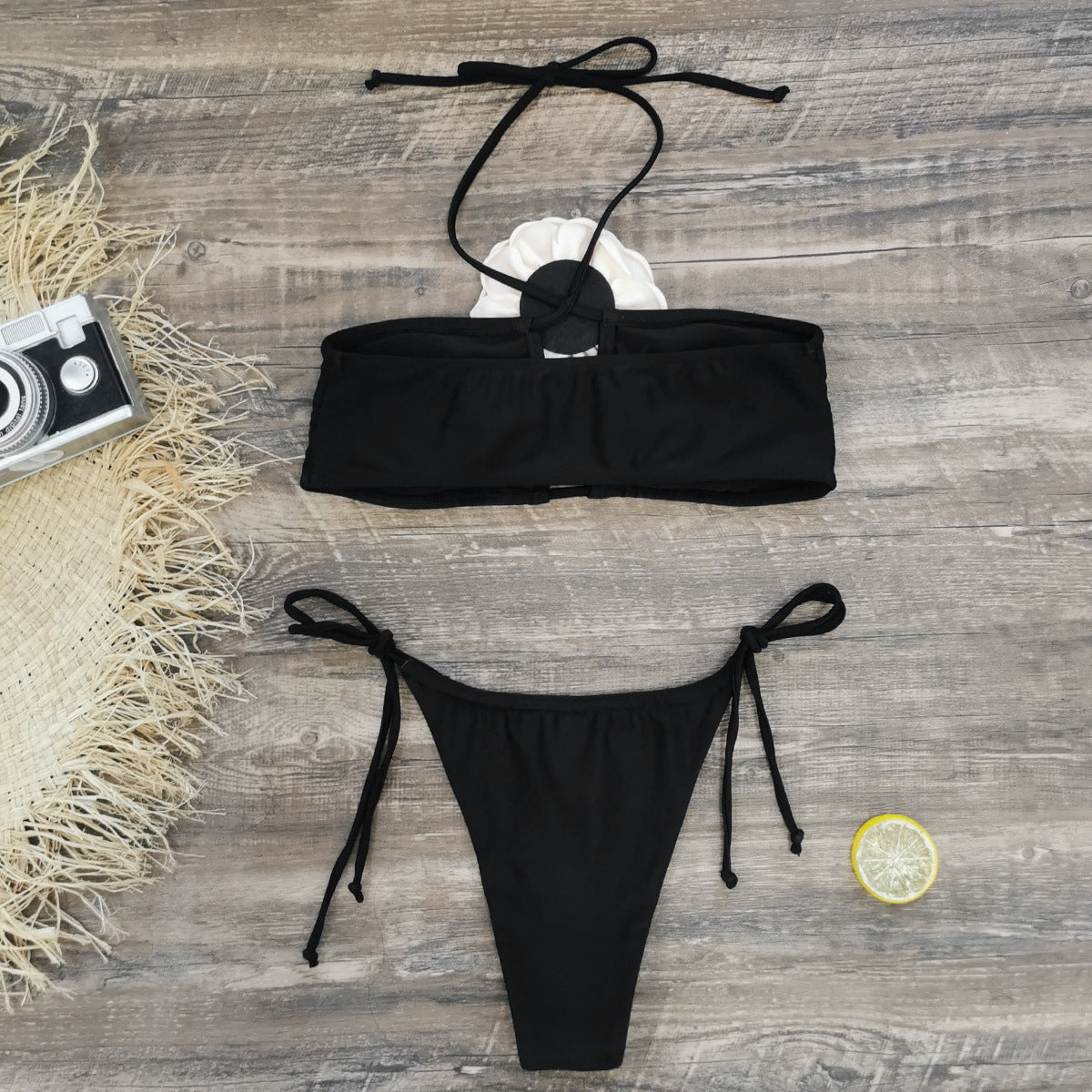 3D flower Lace up Bikini Swimsuit