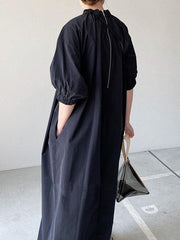 Simple Solid Color Stand Collar Loose Half Sleeve Shirt Dress