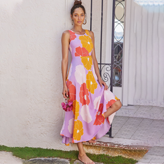 Fashion Sweet Blossom Printed Beach  Maxi Dress